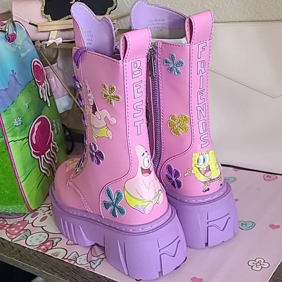 💖 💛 Rare Spongebob Bikini Bottom Besties Combat Boots sz 5 🌟 New 🎀 - Picture 4 of 8